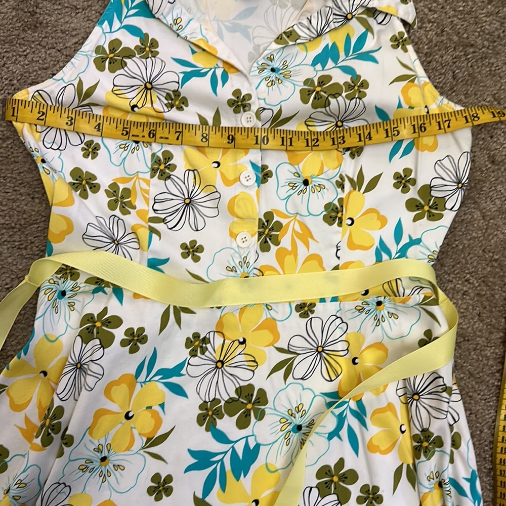 Yellow White Floral Fit & Flare Summer Dress Sleeveless Size 6 - Picture 7 of 10